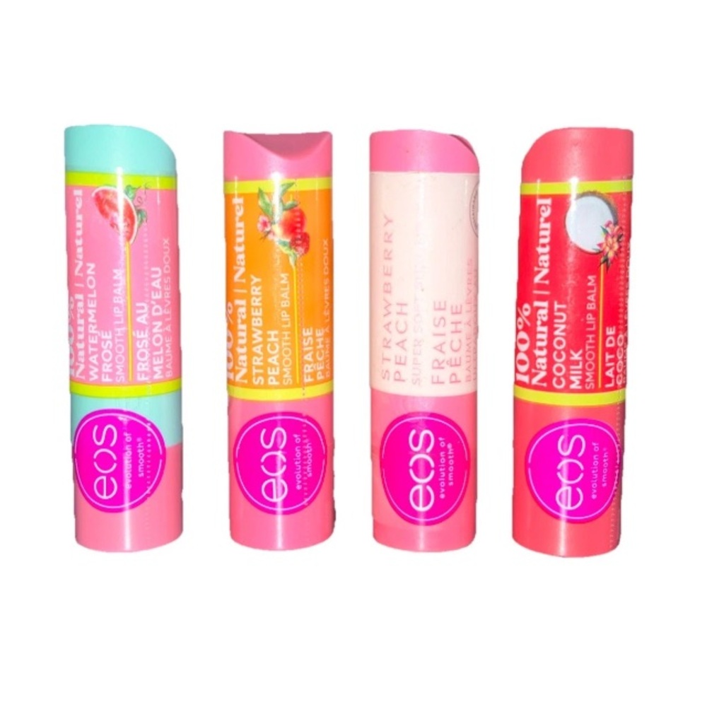 Lot Of 4 EOS Natural Coconut Strawberry Peach Watermelon Lip Balm New Sealed